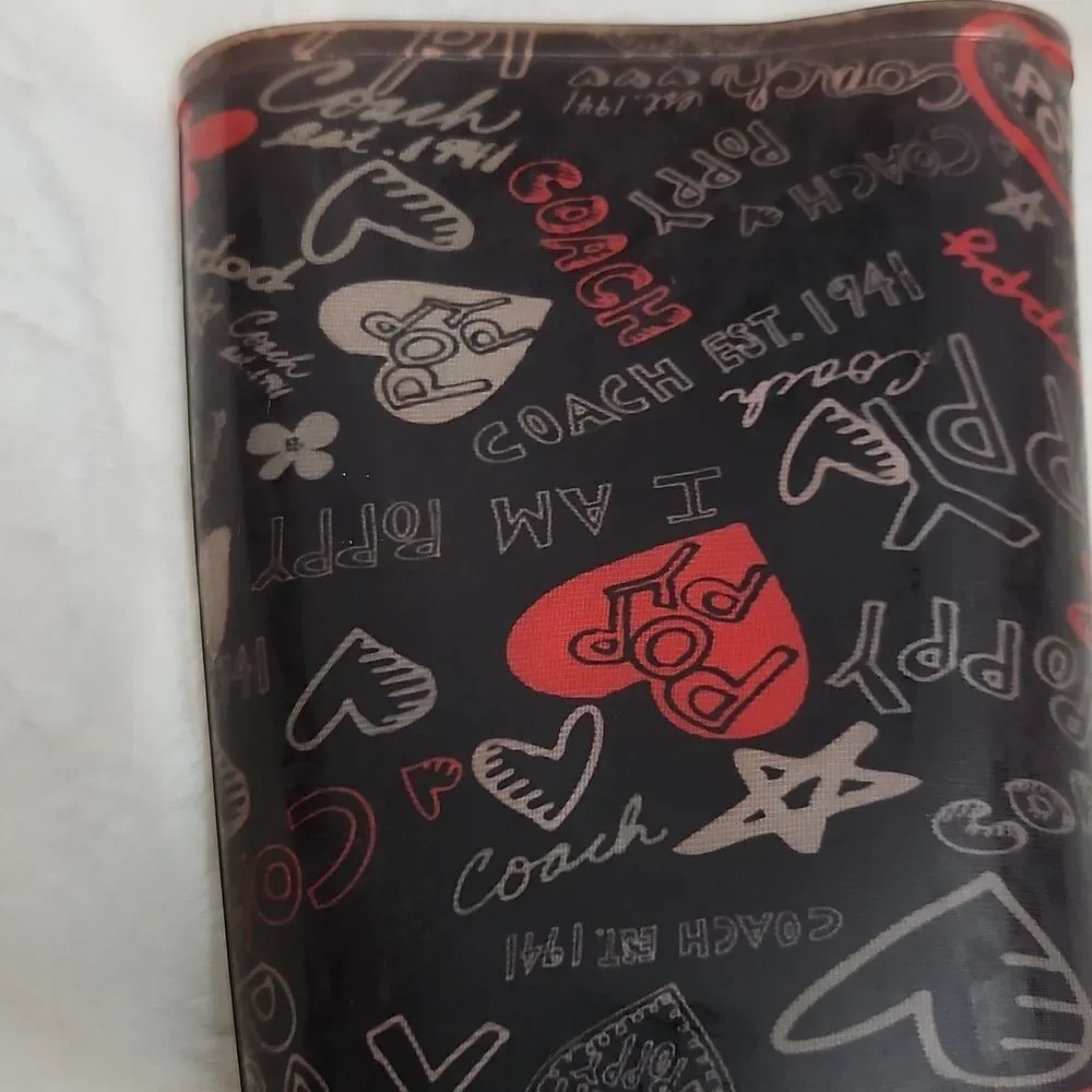 Coach Poppy Graffiti Rain Boots – Size 6 – Black/Red Logo Print